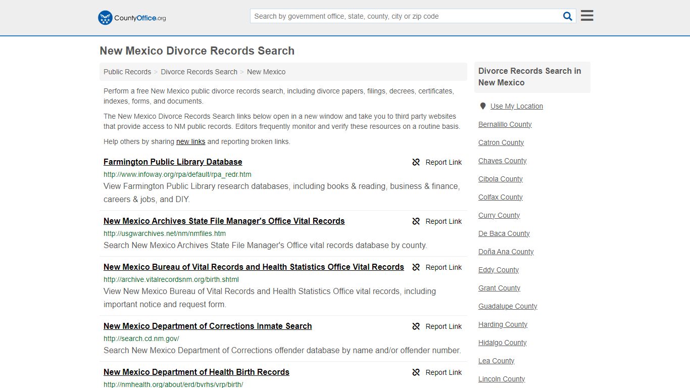 New Mexico Divorce Records Search - County Office