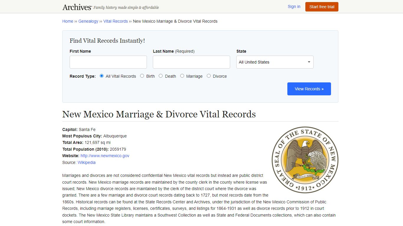 New Mexico Marriage & Divorce Records | Vital Records - Archives.com