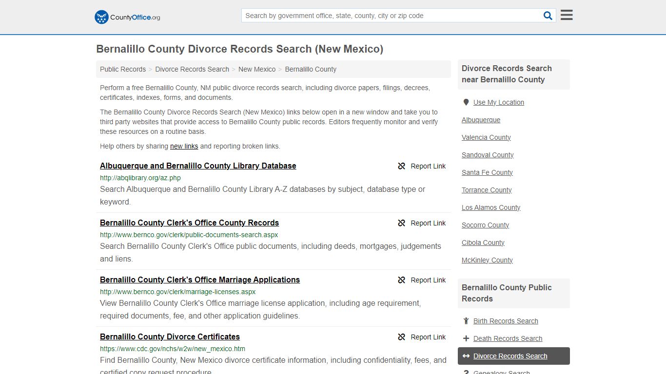 Bernalillo County Divorce Records Search (New Mexico) - County Office